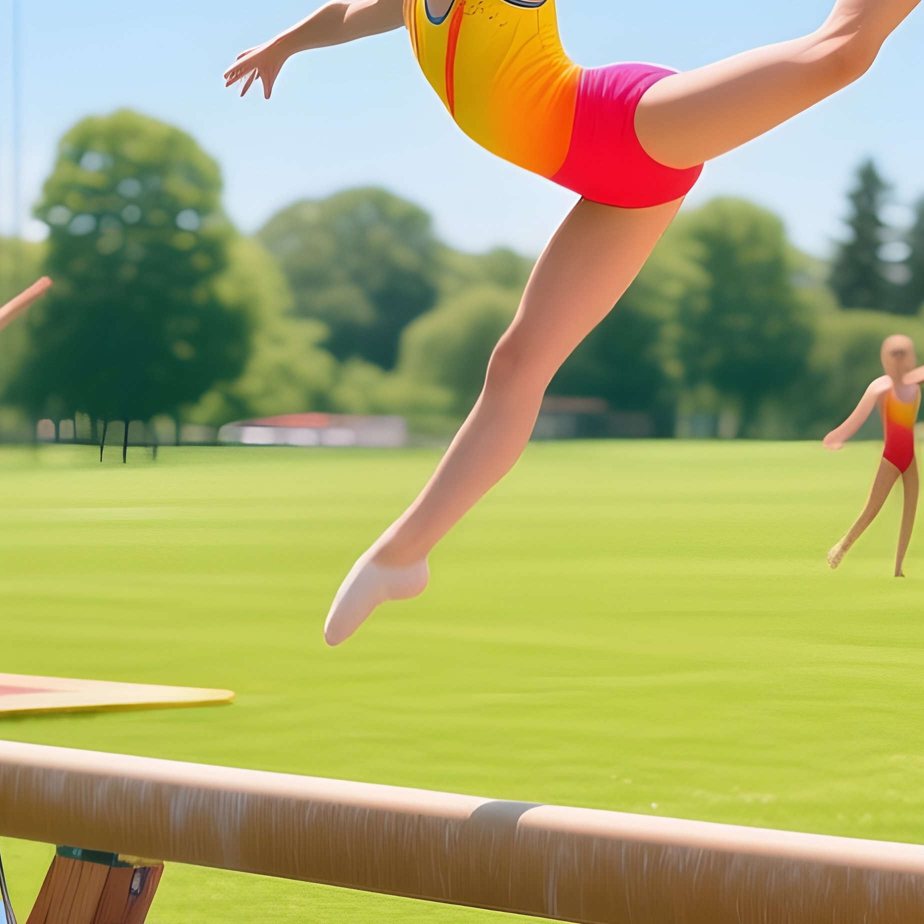 Outdoor Gymnastics Gymnasts On Beams And Mats - Full Resolution Quality Preview