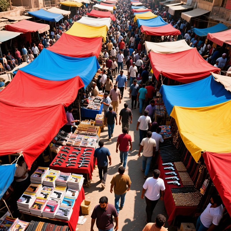 Overhead Drone Perspective Arms Market Bazaar Midday