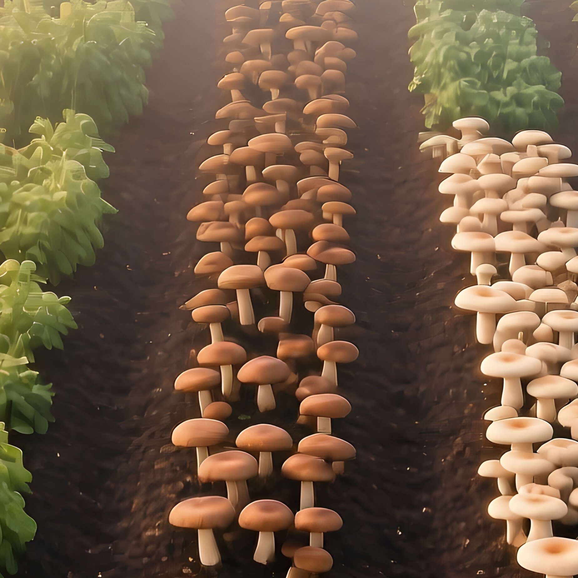 Overhead View German Herb Garden Medicinal Mushrooms Morning Mist - Full Resolution Quality Preview
