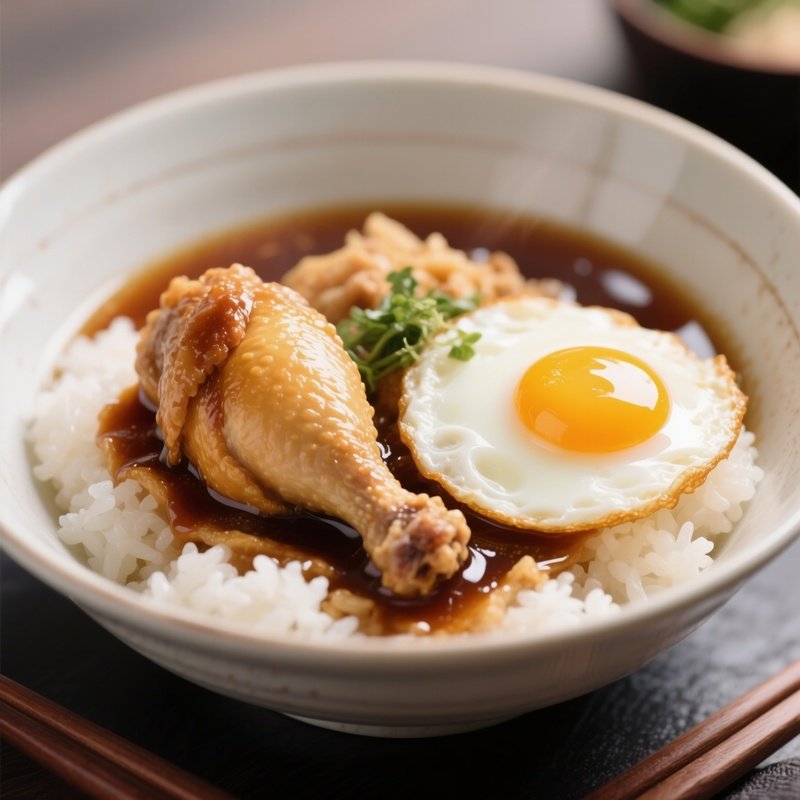 Oyakodon Chicken And Egg Simmered In Dashi And Soy Sauce, Served Over Rice