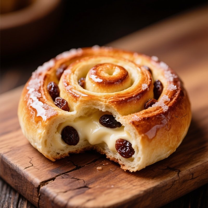 Pain Aux Raisins Spiral Pastry With Custard And Raisins