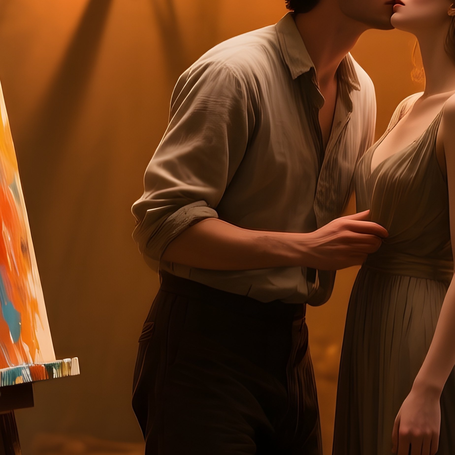 Painter Kissing Muse In Candlelit Studio - Full Resolution Quality Preview