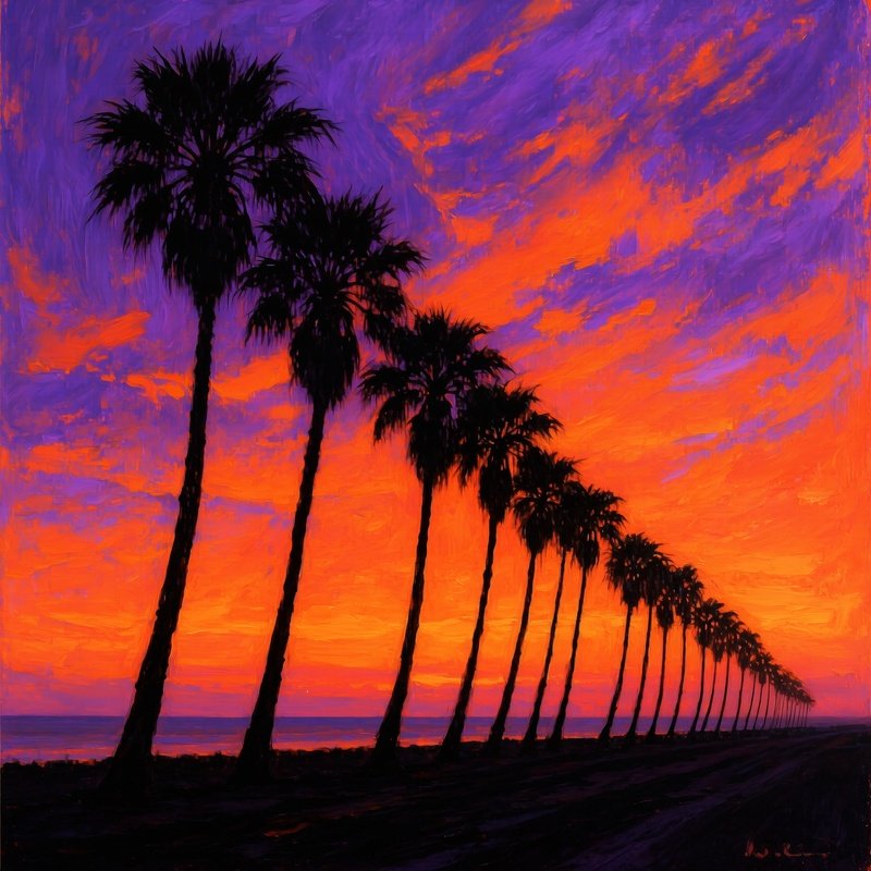 Palm Tree Line Sunset Silhouette Bold Strokes