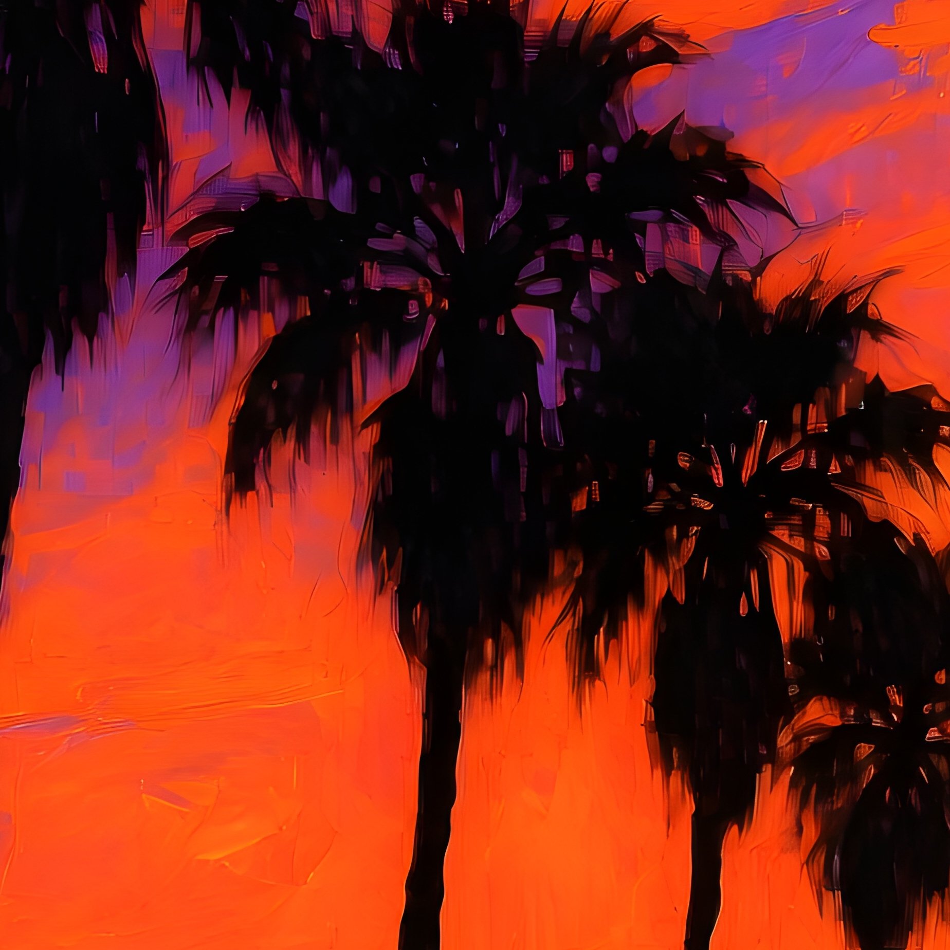 Palm Tree Line Sunset Silhouette Bold Strokes - Full Resolution Quality Preview