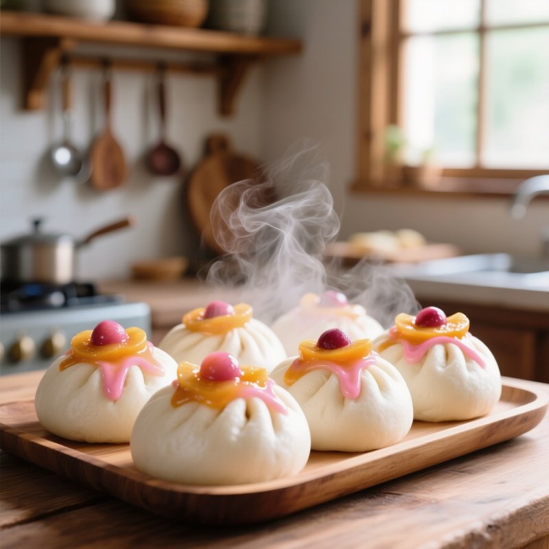 Pampuchy Steamed Buns With Fruit Sauce