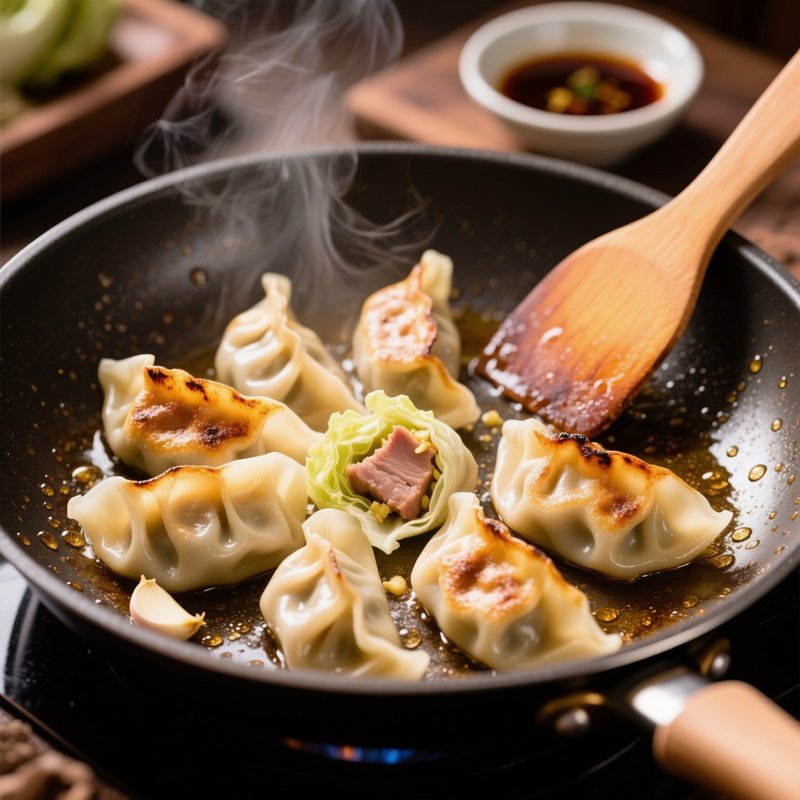Pan Fried Gyoza Dumplings With Pork Cabbage Garlic Ginger