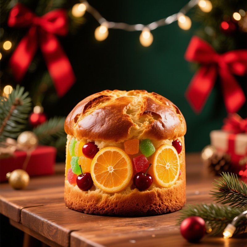 Panettone Sweet Holiday Bread With Candied Fruits Tall And Dome Shaped