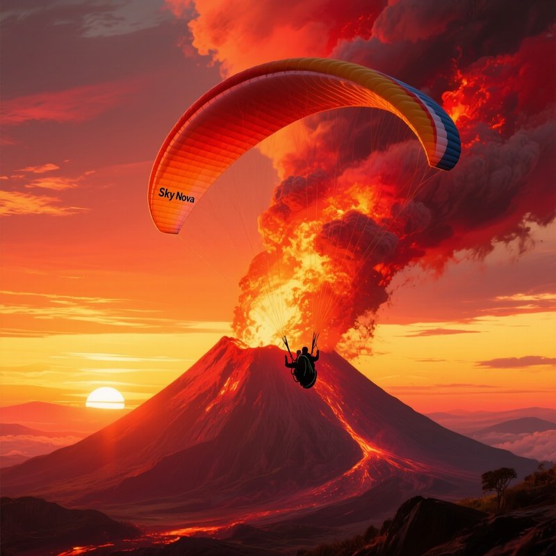 Paraglider Sky Nova Over Volcano Sunset Digital Art