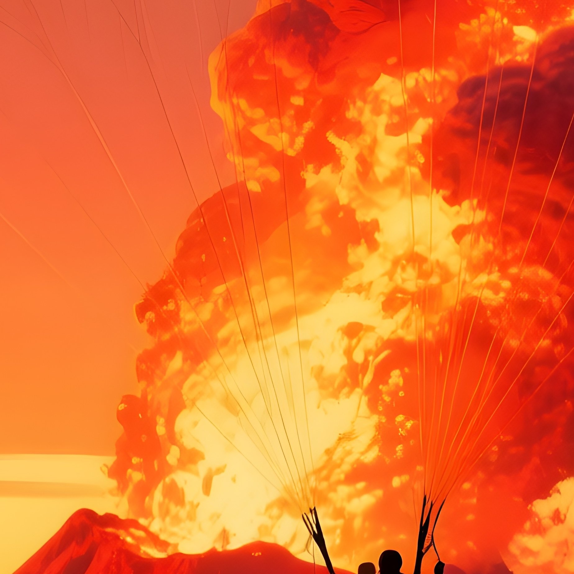 Paraglider Sky Nova Over Volcano Sunset Digital Art - Full Resolution Quality Preview
