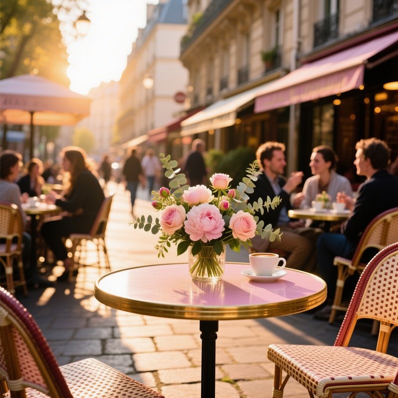 Parisian Cafe Patio Golden Hour