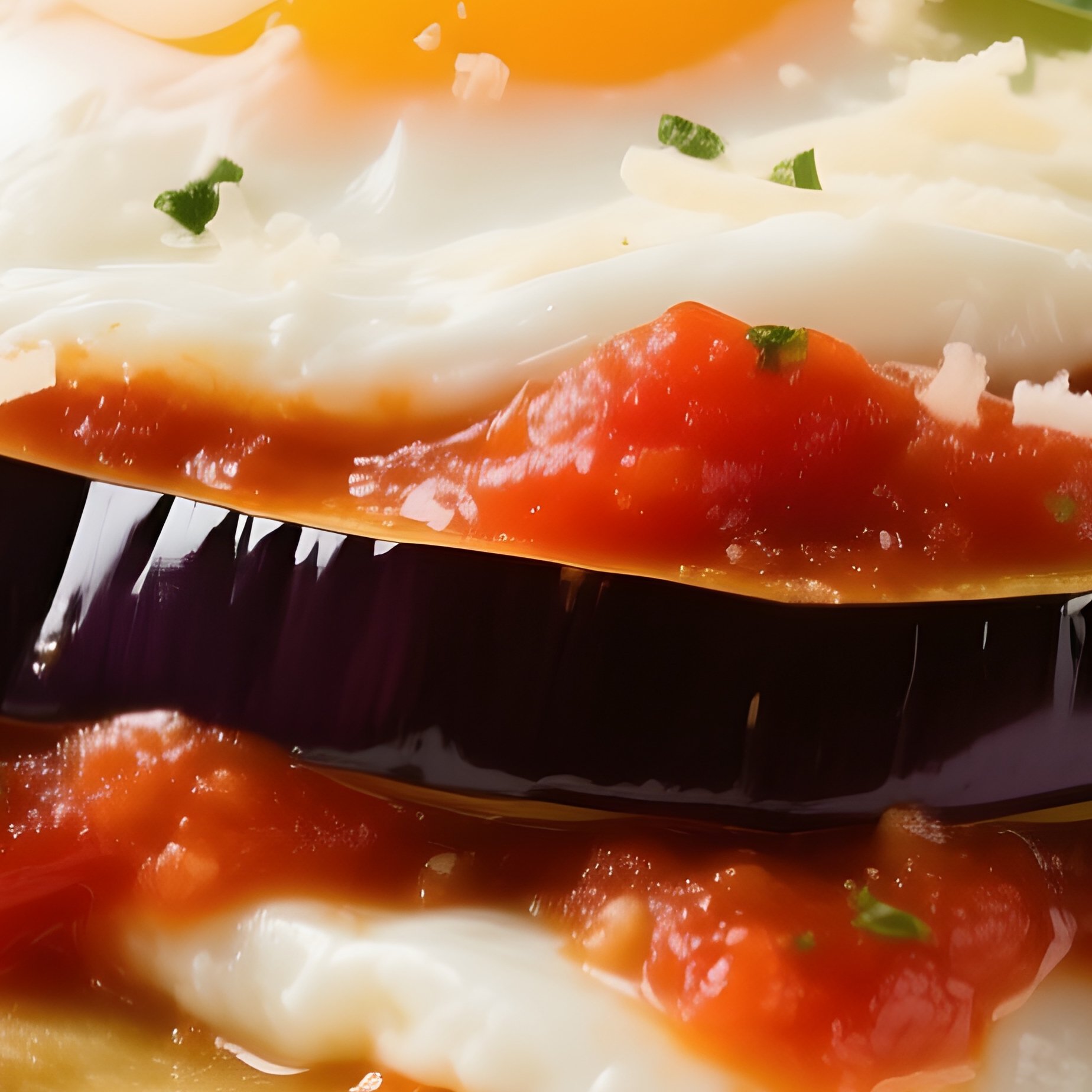 Parmigiana Di Melanzane Layered Fried Eggplant Slices With Tomato Sauce, Mozzarella, Basil, And Parmigiano Reggiano - Full Resolution Quality Preview