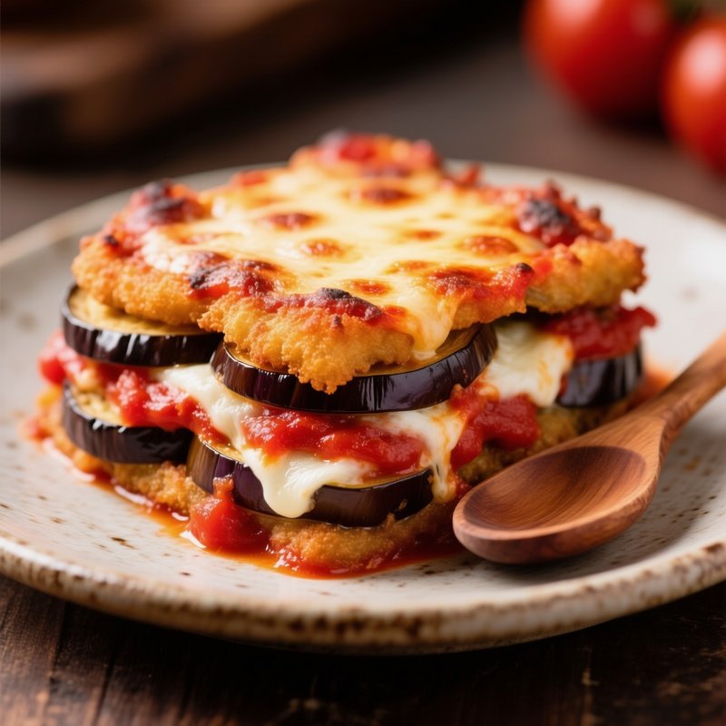 Parmigiana Di Melanzane Layers Of Fried Eggplant Tomato Sauce And Mozzarella Baked Until Bubbly And Browned