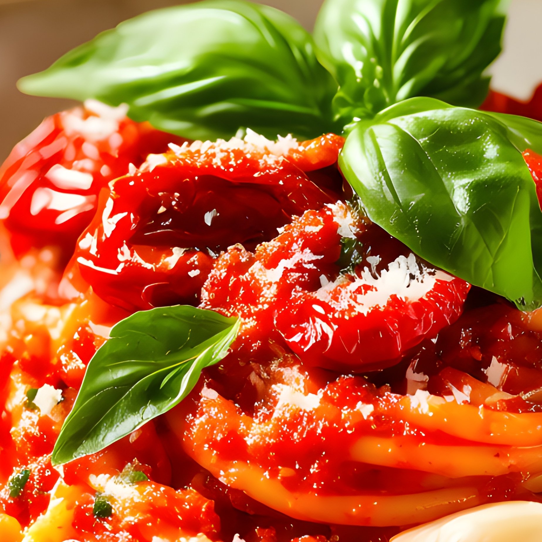 Pasta Al Pesto Rosso With Sun Dried Tomatoes Almonds Garlic Basil Olive Oil And Cheese - Full Resolution Quality Preview