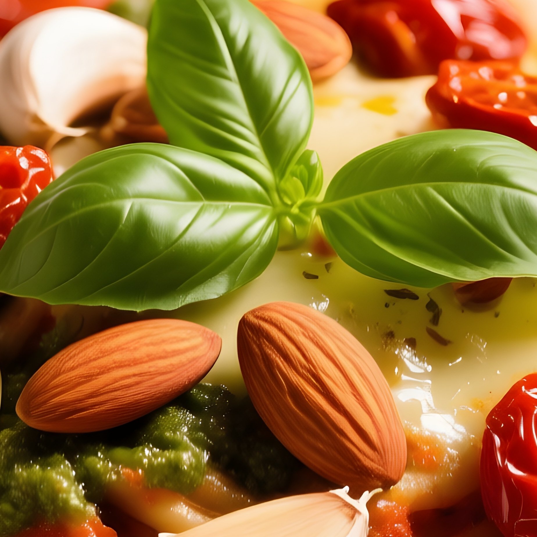 Pasta Al Pesto Rosso With Sun Dried Tomatoes Almonds Garlic Basil Olive Oil And Cheese - Full Resolution Quality Preview