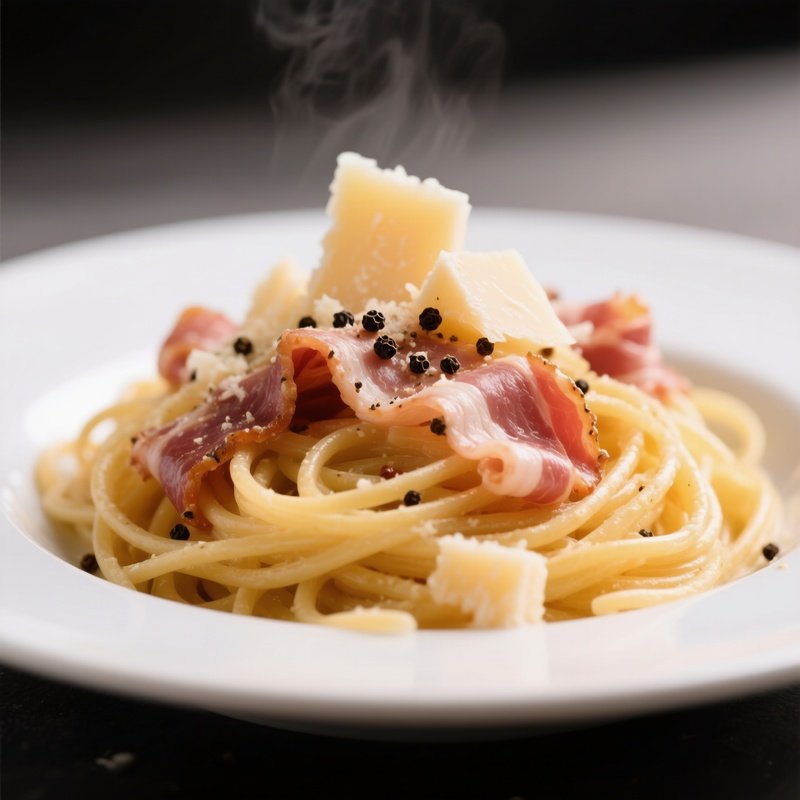 Pasta Alla Gricia Combining Pasta With Guanciale, Pecorino Romano, And Black Pepper