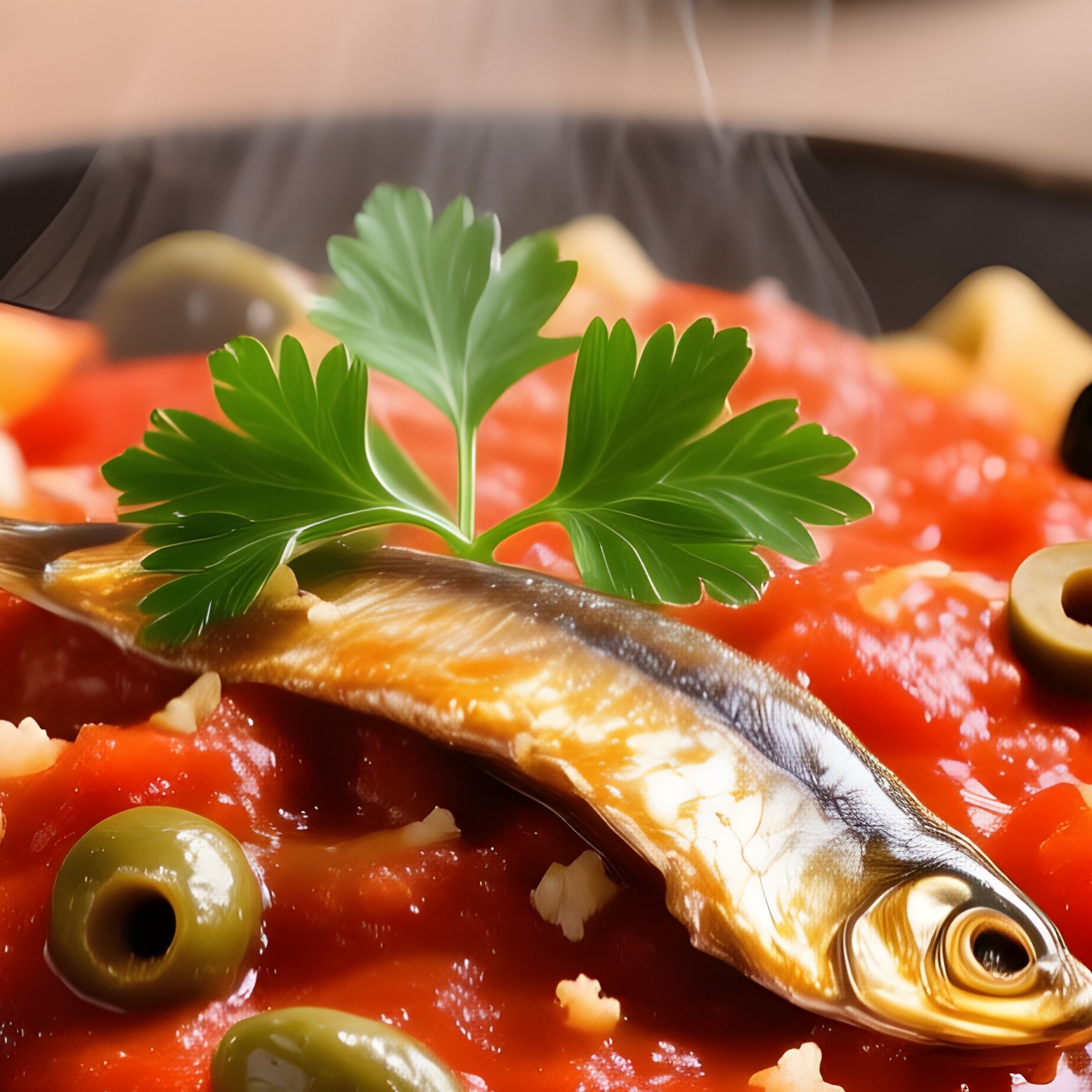 Pasta Alla Putanesca Combining Tomato Sauce Olives Capers Anchovies Garlic And Chili - Full Resolution Quality Preview