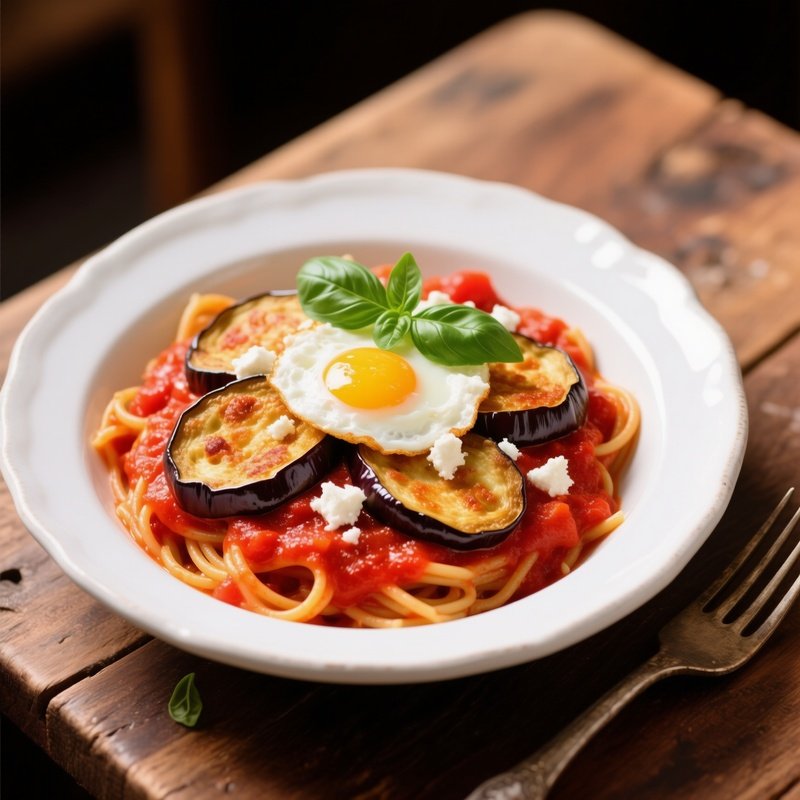 Pasta Allanorma Tomato Sauce Fried Eggplant Ricotta Salata Basil