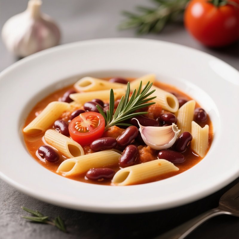 Pasta E Fagioli Combining Short Pasta With Borlotti Beans, Tomato, Garlic, And Rosemary