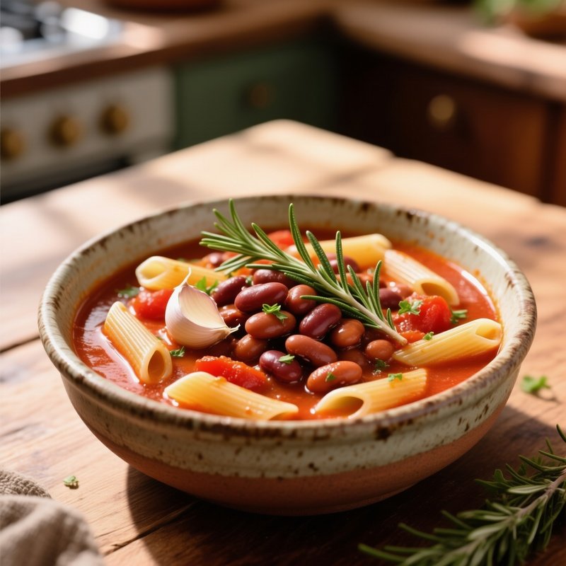 Pasta E Fagioli Short Pasta Borlotti Beans Tomato Garlic Rosemary