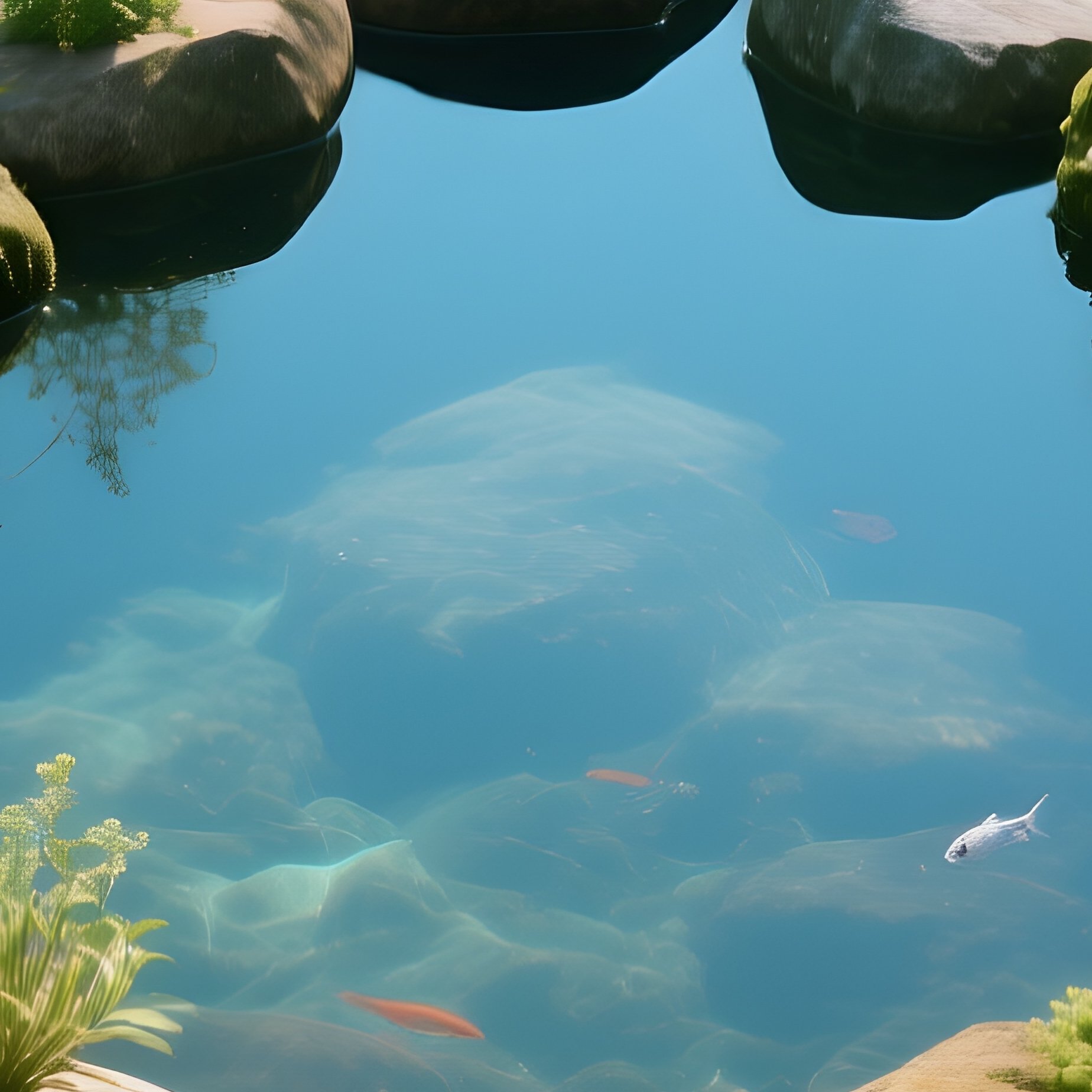 Peaceful Aquascape With Natural Symmetry Rocks - Full Resolution Quality Preview