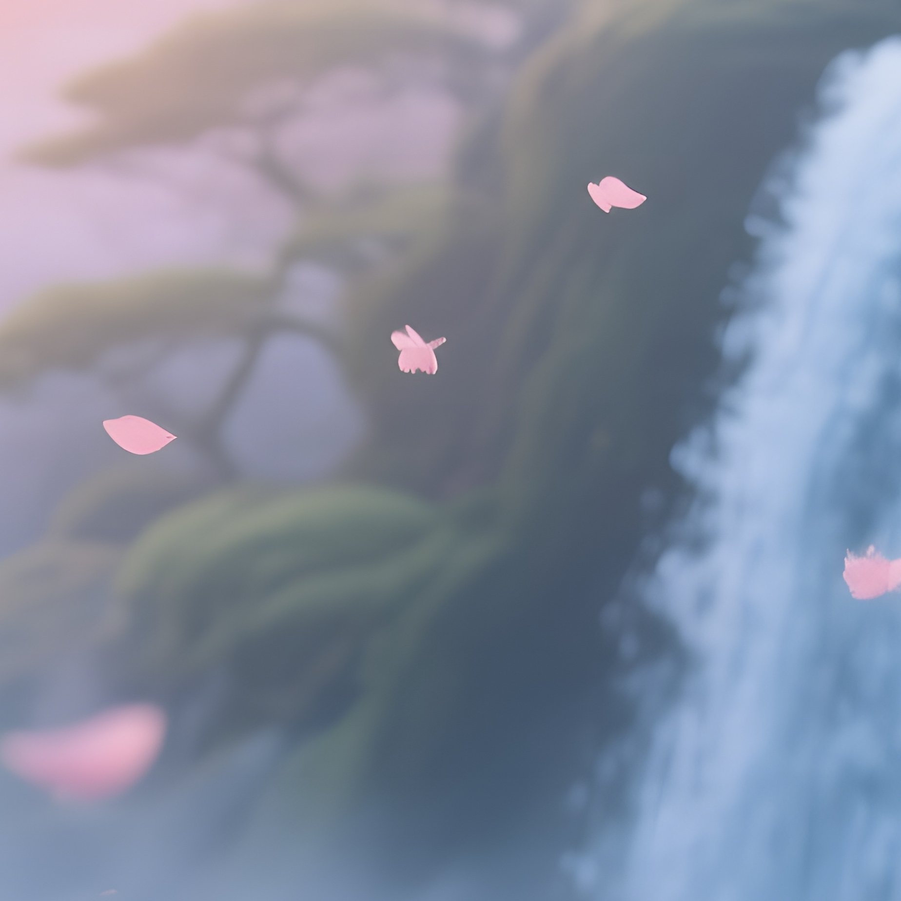 Peaceful Sunrise Over Waterfall In Japanese Garden - Full Resolution Quality Preview
