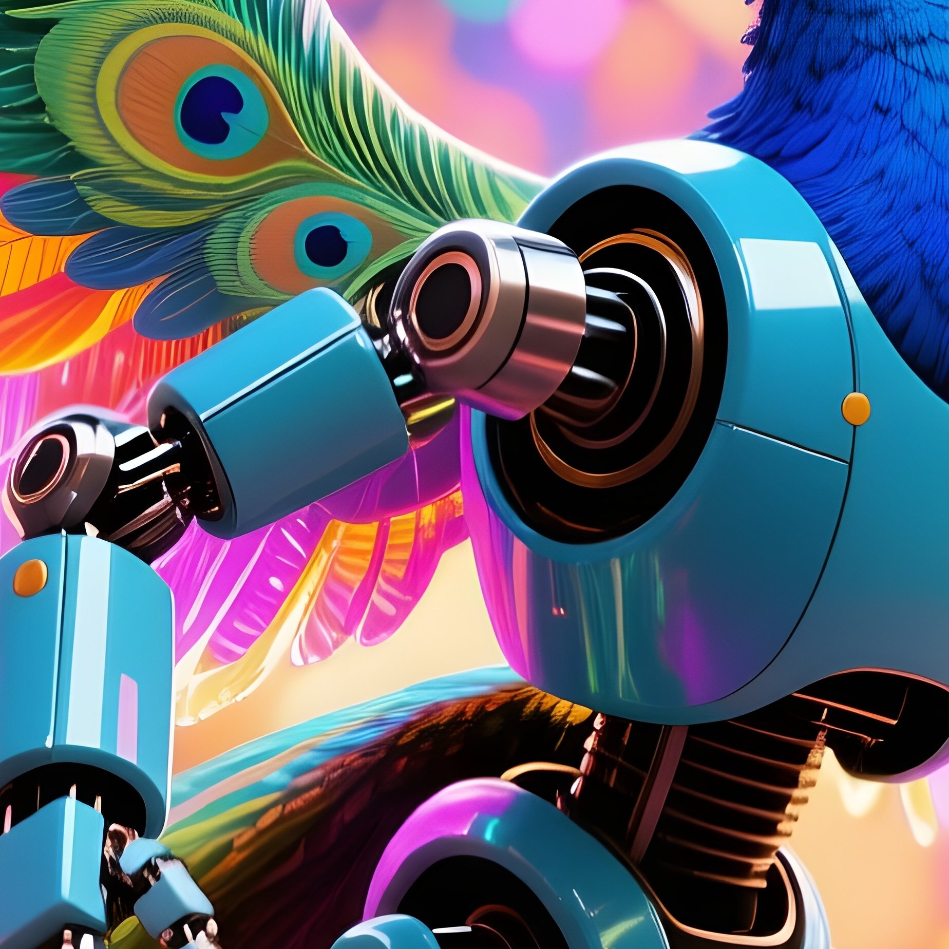 Peacock Robot Holographic Feathers Carnival - Full Resolution Quality Preview