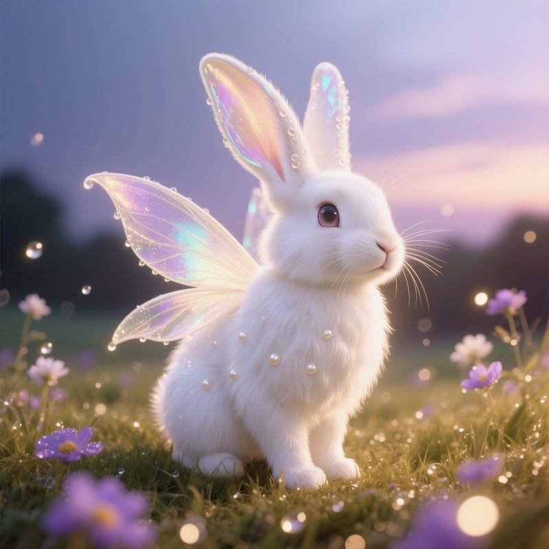 Pearl White Rabbit Fairy With Shimmering Ears