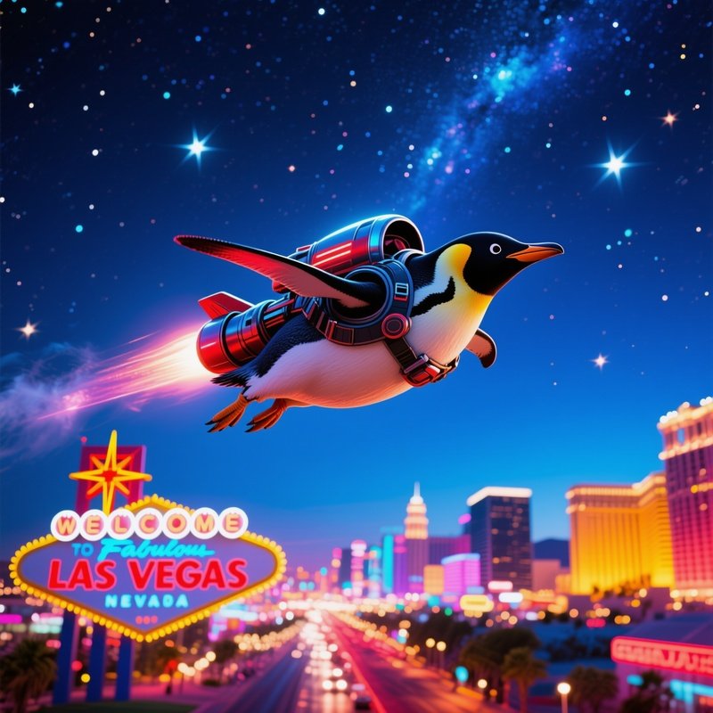 Penguin Jetpack Las Vegas Night Flight