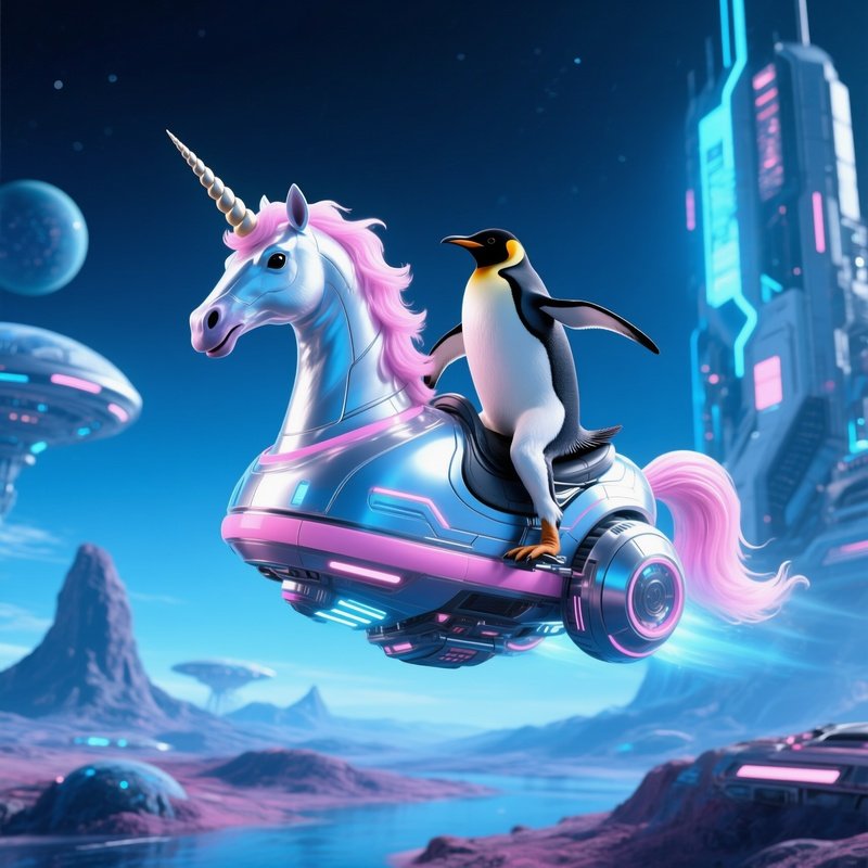 Penguin On Unicorn Floatie Science Fiction