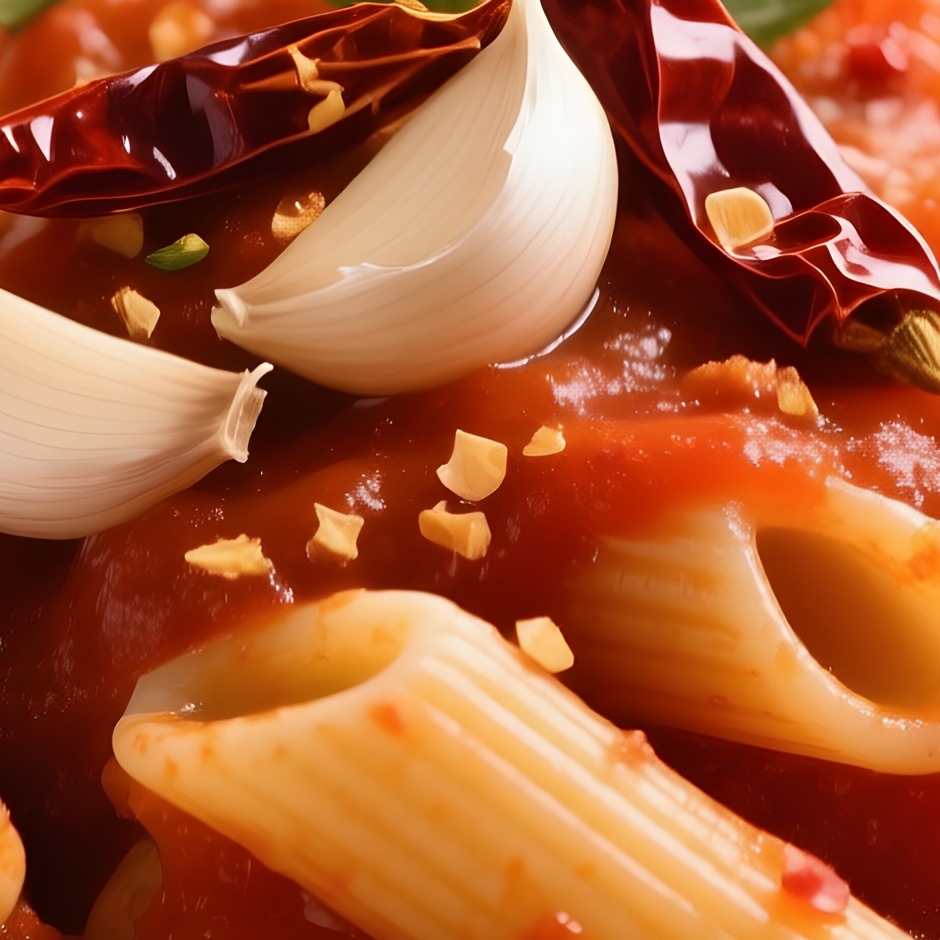 Penne All’Arrabbiata Combining Short Pasta With Spicy Tomato Sauce, Garlic, Dried Chili Flakes, And Olive Oil - Full Resolution Quality Preview