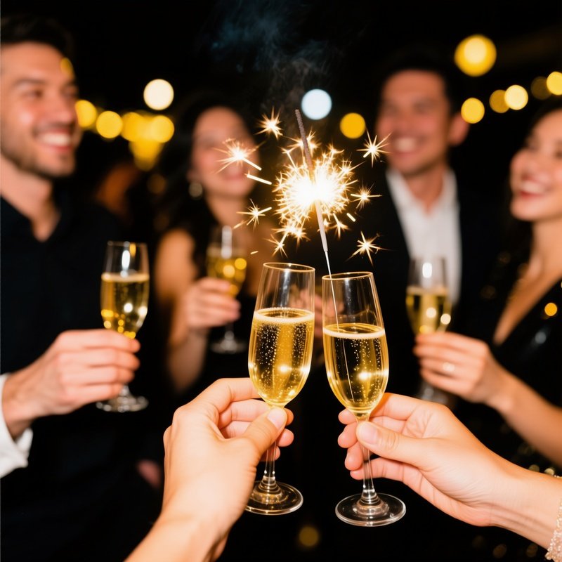 People Celebrating With Sparklers And Champagne Celebration