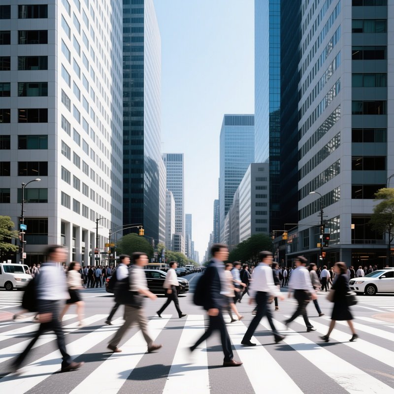 People Crossing A Busy City Street Urban Cityscape