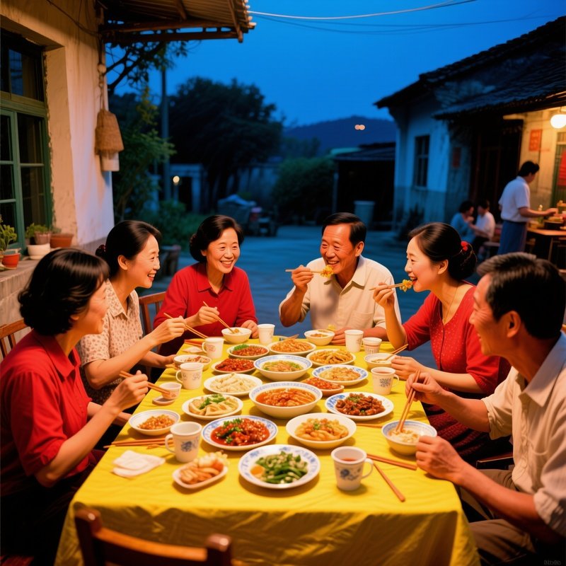 People Gathered Around A Table For A Meal Retro Vintage