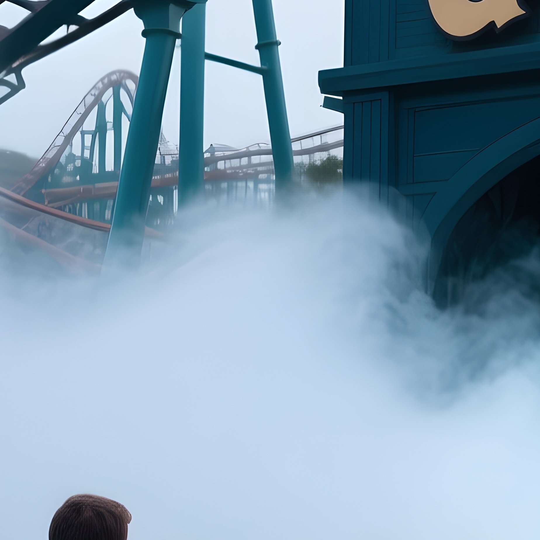 People Queuing Ghost Train Fog Entrance - Full Resolution Quality Preview