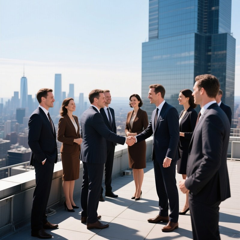 People Shaking Hands On Rooftop Business Meeting