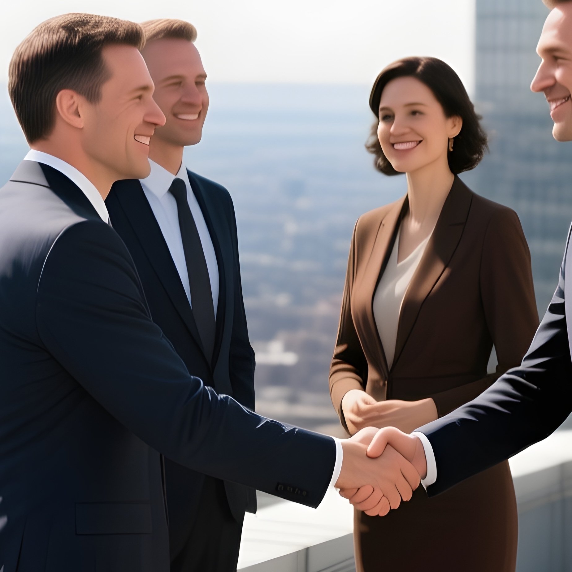 People Shaking Hands On Rooftop Business Meeting - Full Resolution Quality Preview