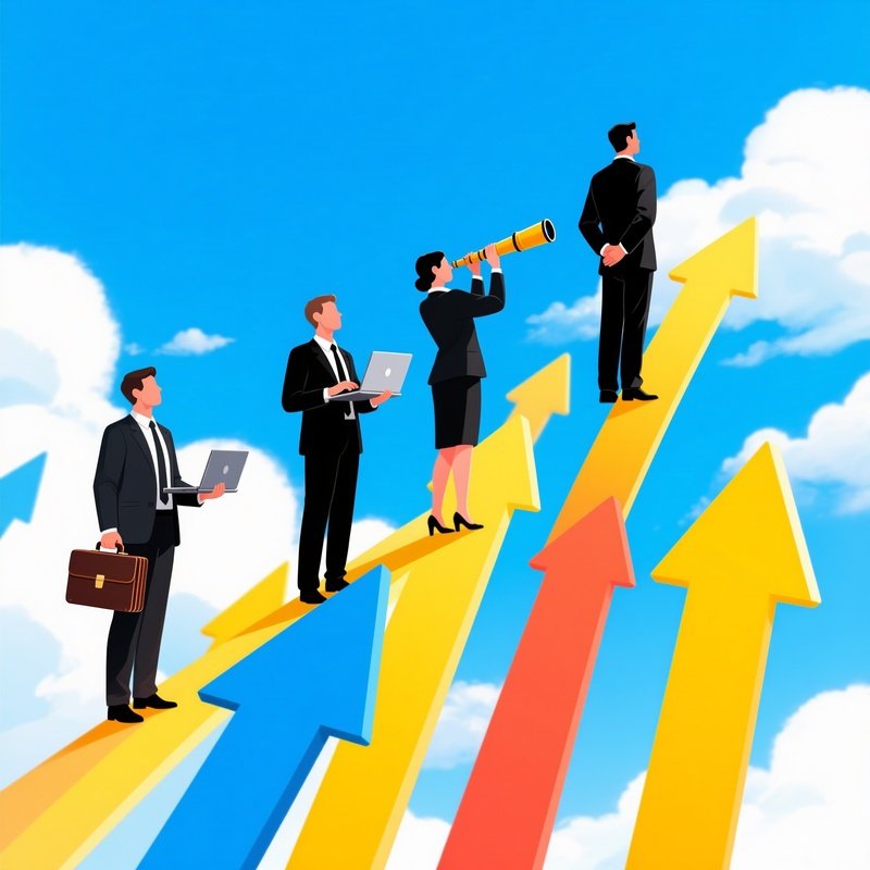People Standing On Arrows Pointing Upwards Success Growth