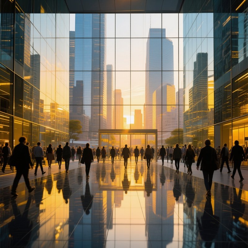 People Walking In A Modern Glass Building Modern Architecture