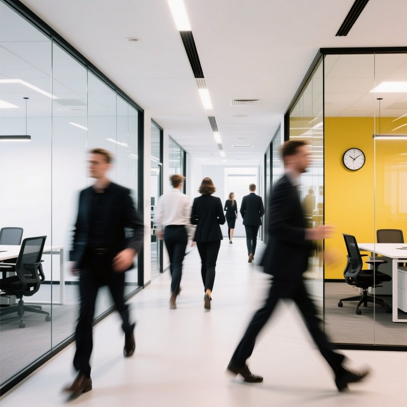 People Walking Through A Modern Office Space Office People