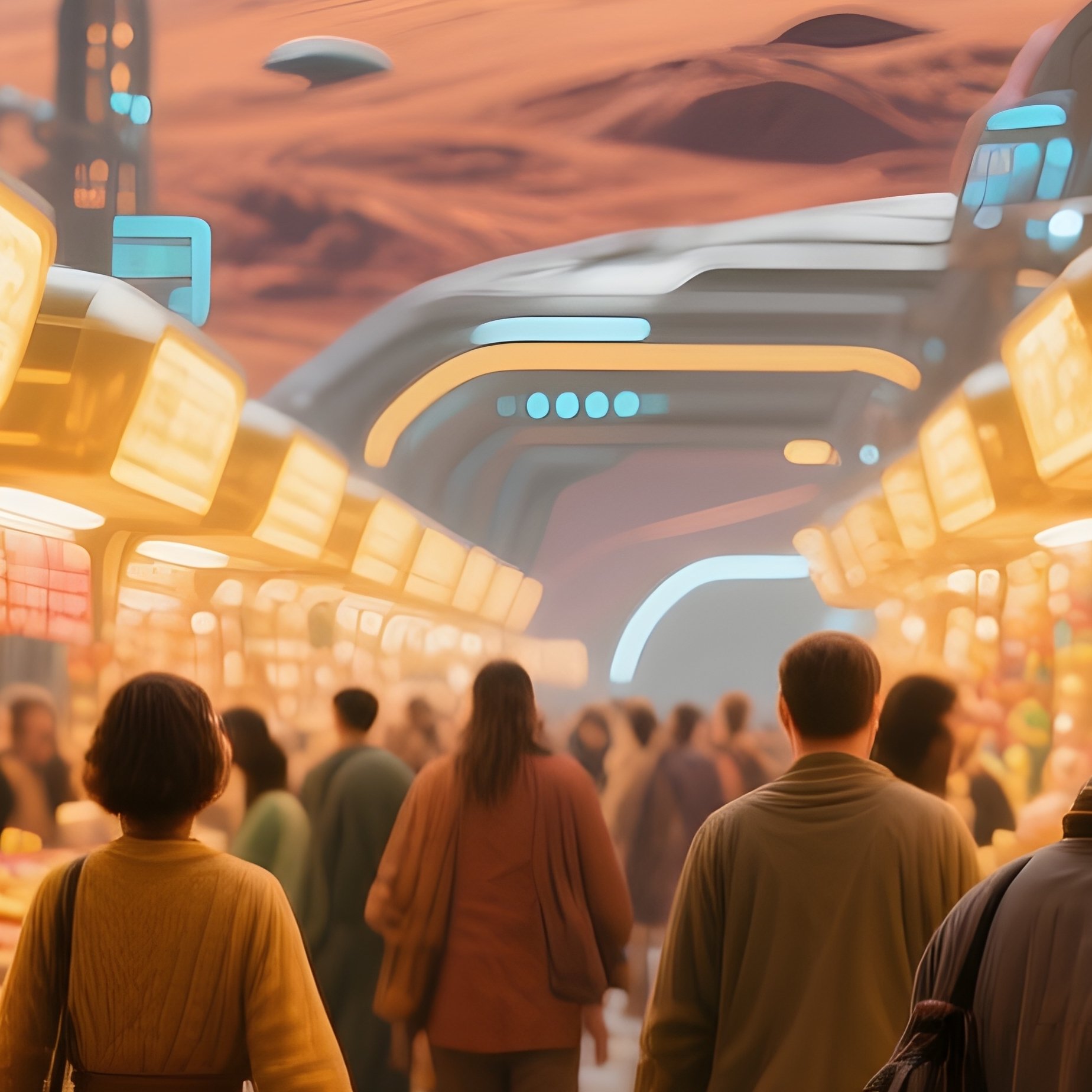 People Walking Through Food Stalls With Candy Roasted Almonds Science Fiction Variant - Full Resolution Quality Preview