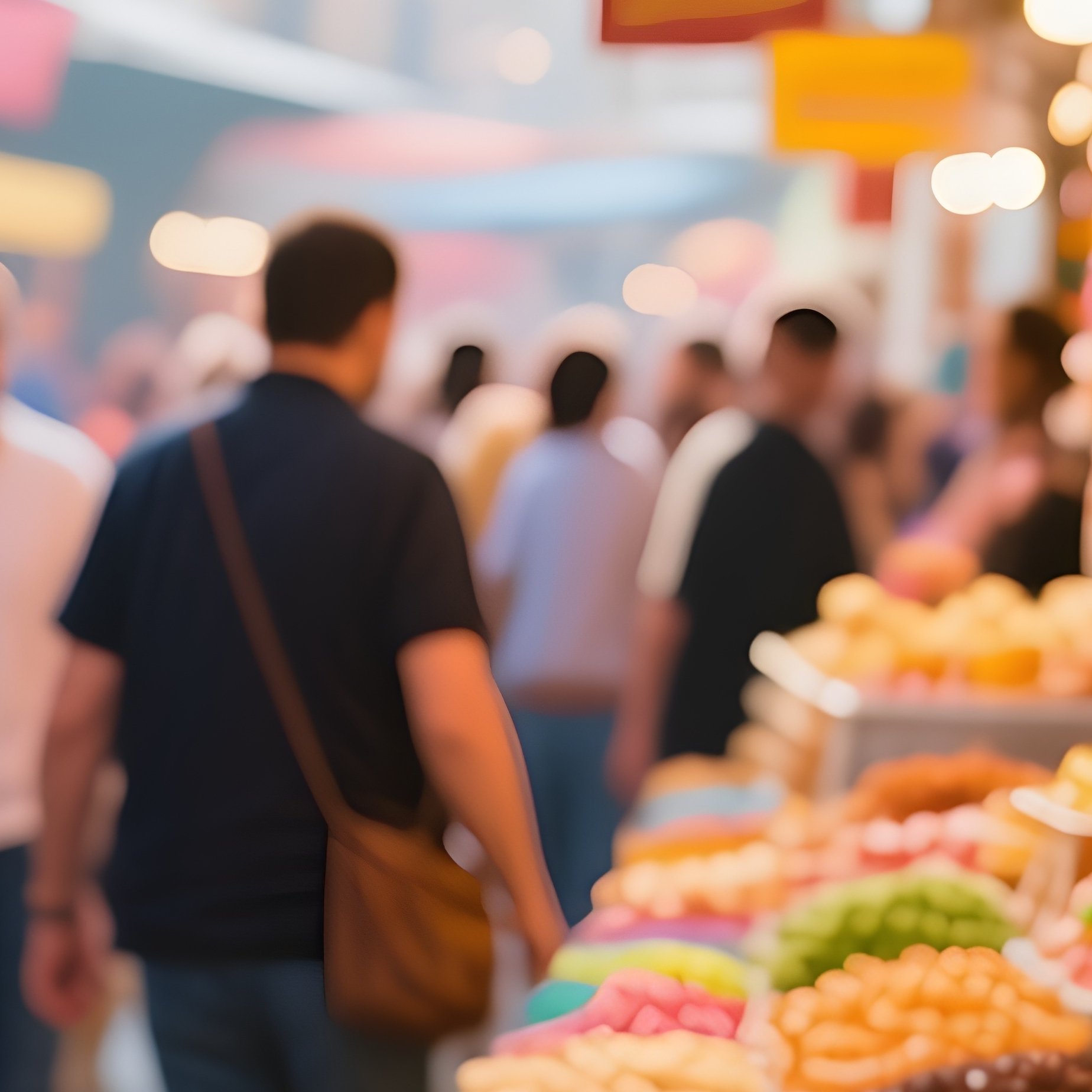 People Walking Through Food Stalls With Candy Roasted Almonds - Full Resolution Quality Preview