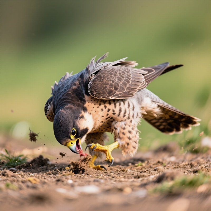 Peregrine Falcon Pecking Ground Playfully