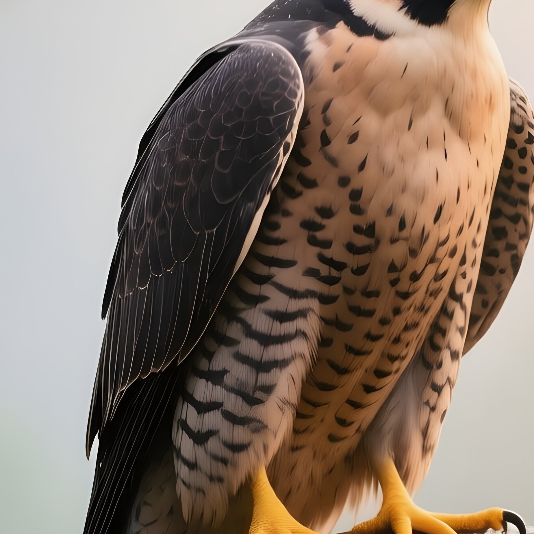 Peregrine Falcon Perched On Branch After Rain Scenic Art - Full Resolution Quality Preview