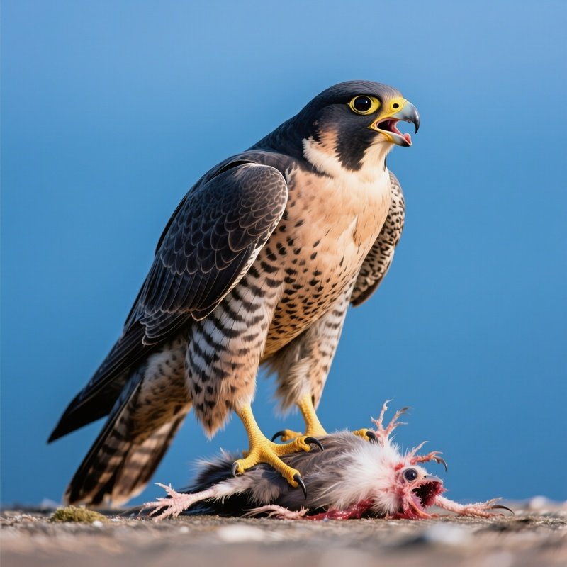 Peregrine Falcon Perched On Prey