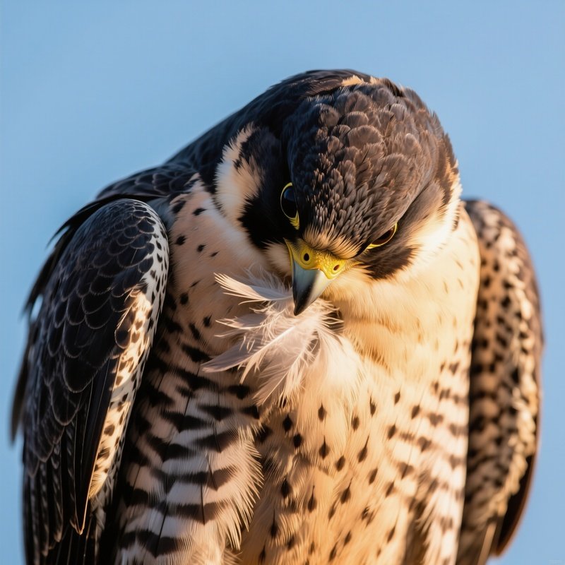 Peregrine-Falcon-Preening-Feathers-Sunlight