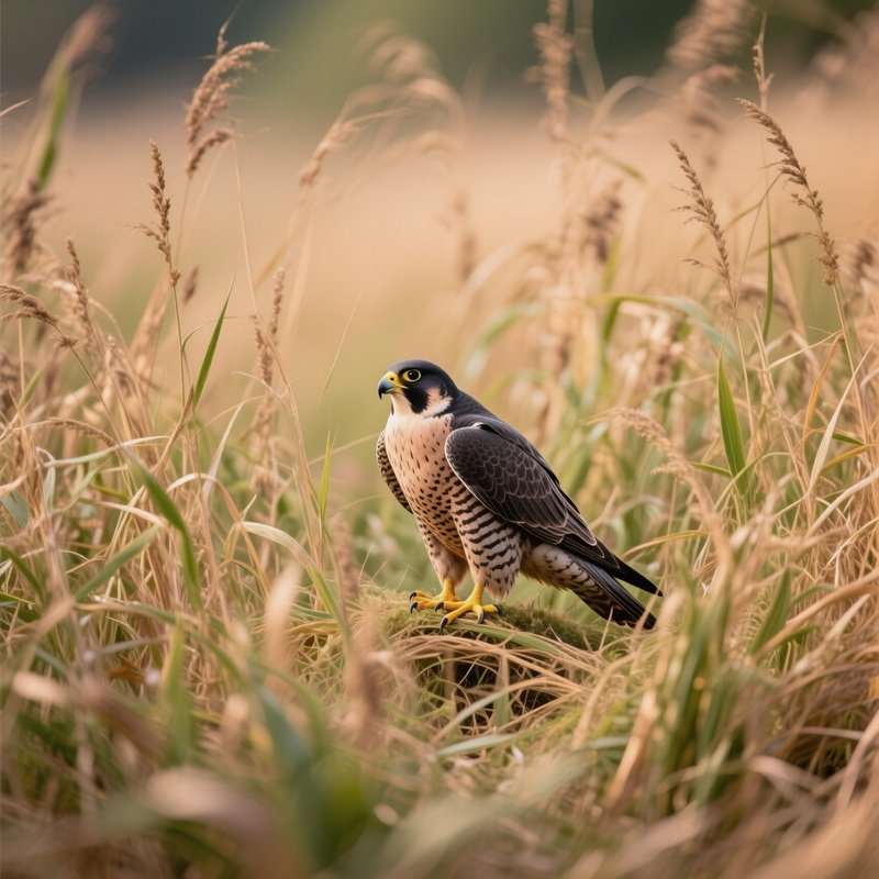 Peregrine Falcon Resting Shadow Tall Grass