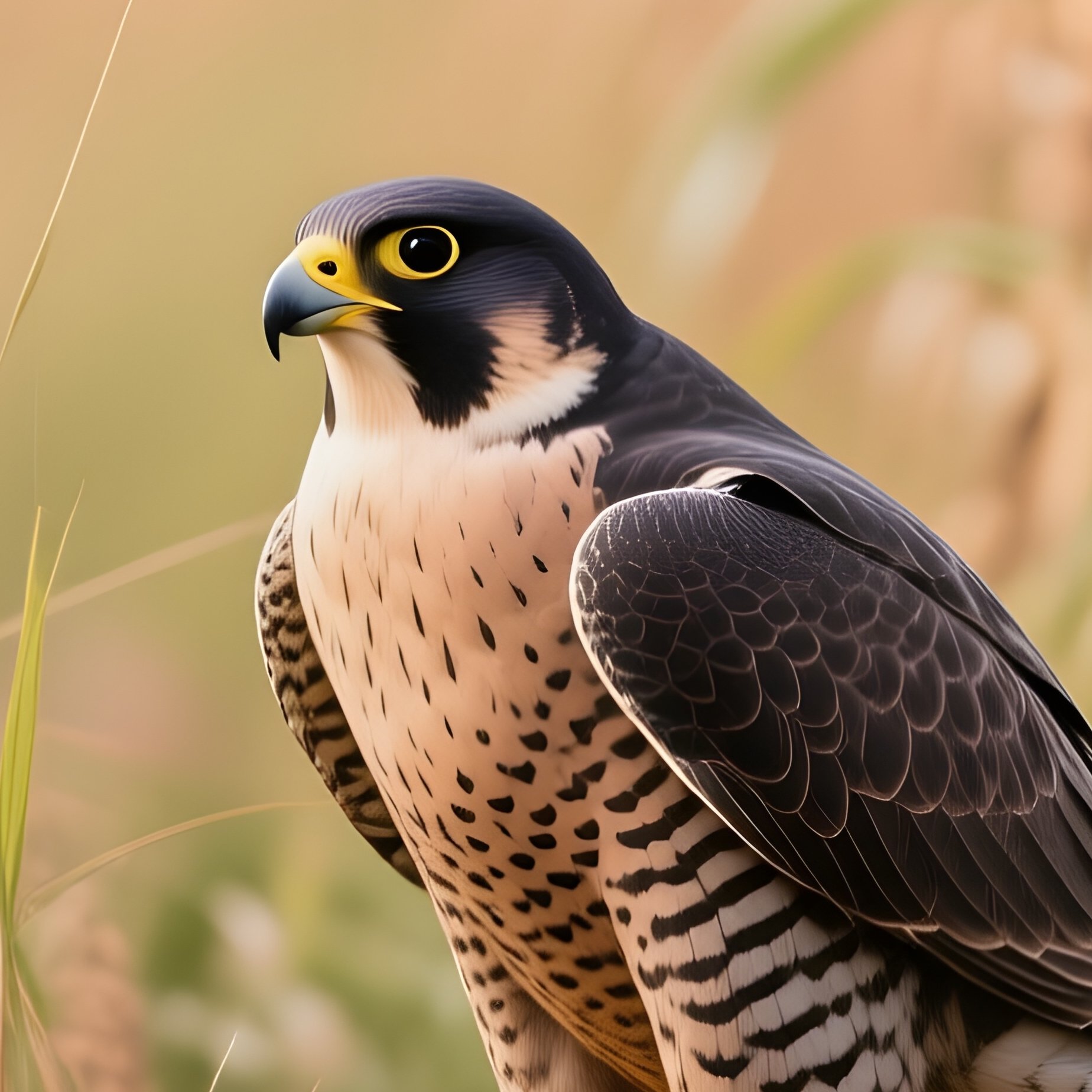 Peregrine Falcon Resting Shadow Tall Grass - Full Resolution Quality Preview