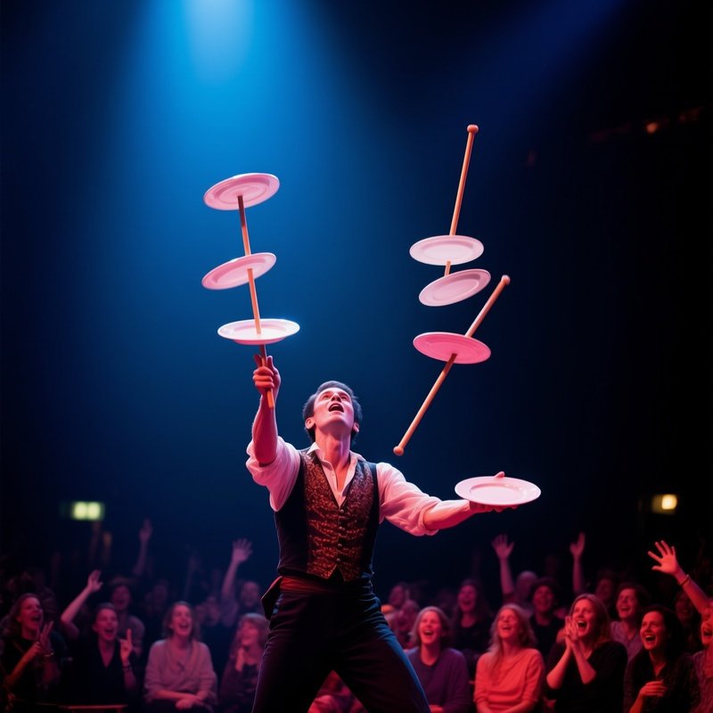 Performer Balancing Plates On Long Sticks