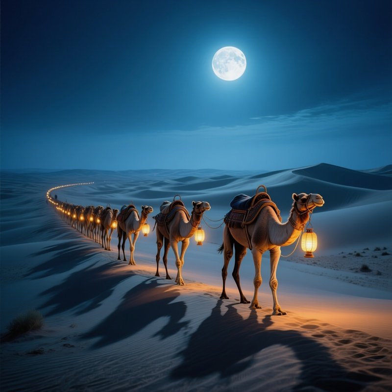 Persian Caravan Moonlit Steppe