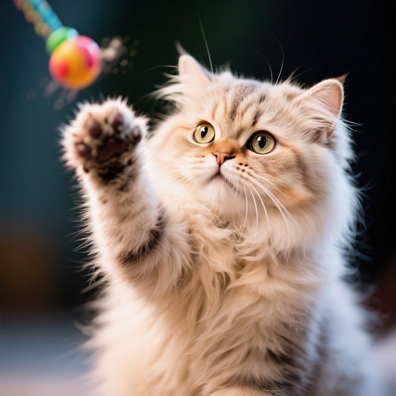 Persian Cat Batting At Something With One Paw